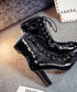 Denim Lace-Up Heel Boots